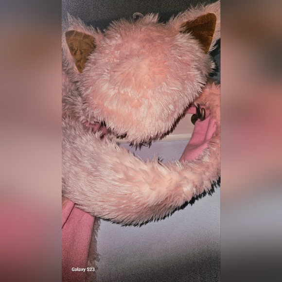 Vintage PINK Kitty Cat Fuzzy Cosplay Cozy Winter HatScarf Combo Ears Claws Adult - Picture 15 of 16